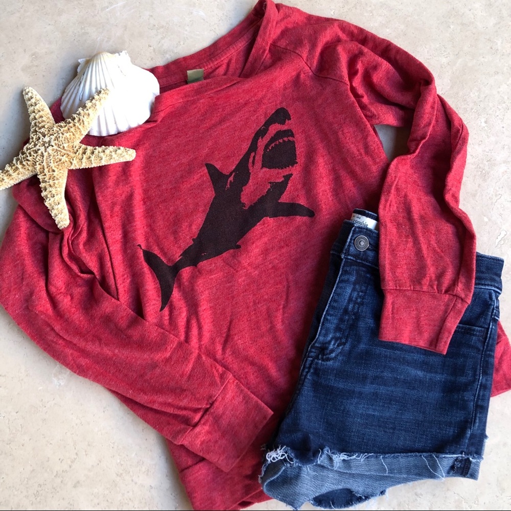 💥Make An Offer💥 Off-the-Shoukder Shark Print LS Shirt